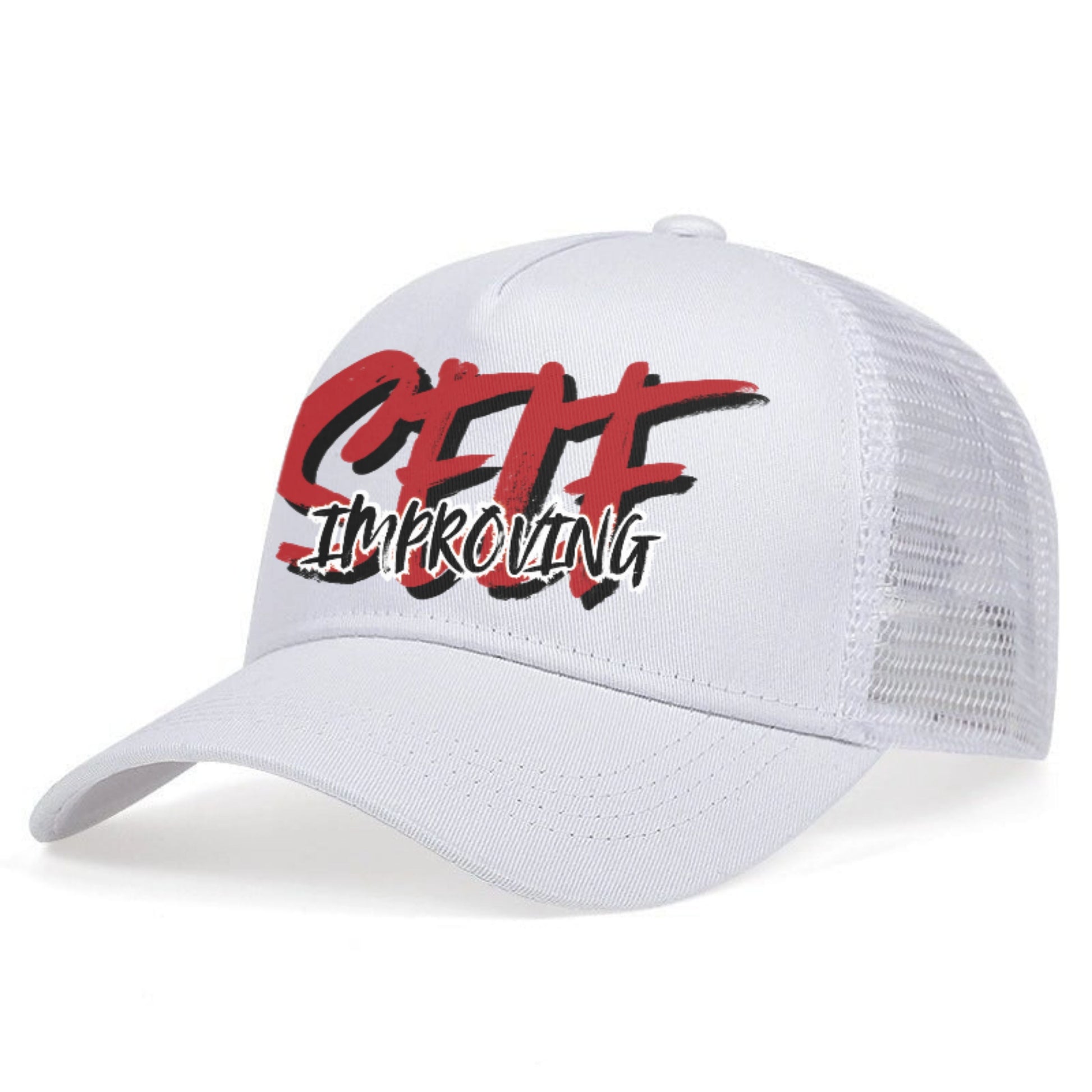 White cap with red and black text 'Self Improving'